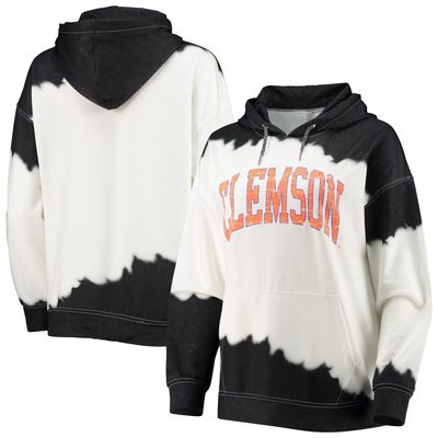 Women's Gameday Couture White/Black Clemson Tigers For the Fun Double Dip-Dyed Pullover Hoodie