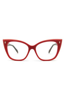 MITA SUSTAINABLE EYEWEAR 54mm Blue Light Blocking Cat Eye Glasses in Matte Red Demi/Clear