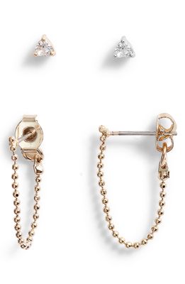 Nordstrom Ball Chain & Cubic Zirconia Stud Earrings Set in Clear- Gold