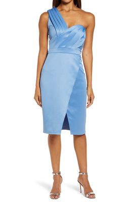 Chi Chi London One-Shoulder Pleated Faux Wrap Bodycon Dress in Blue