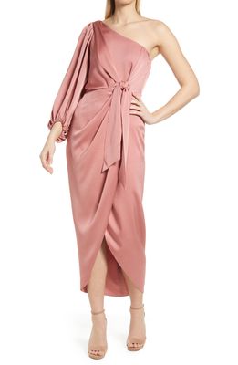 Shona Joy Luxe Tie Front One-Shoulder Gown in Rose