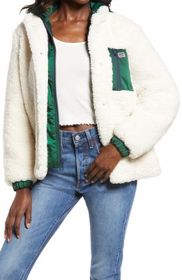 levi's High Pile Fleece Hooded Zip Jacket in Cream/Pine Green