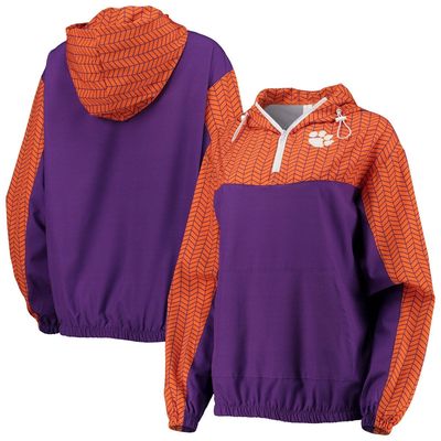 Women's ZooZatz Purple Clemson Tigers Chevron Swishy Quarter-Zip Hoodie Jacket