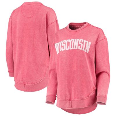 Women's Pressbox Red Wisconsin Badgers Vintage Wash Pullover Sweatshirt
