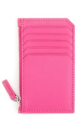 ROYCE New York Zip Leather Card Case in Bright Pink