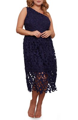 Chi Chi London One-Shoulder Lace Dress in Navy