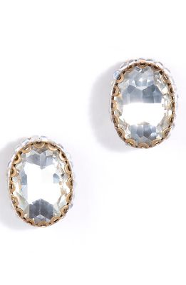 Deepa Gurnani Aria Oval Crystal Stud Earrings in Silver