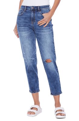 HINT OF BLU Clever High Waist Ripped Ankle Slim Straight Leg Jeans in Distress Blue