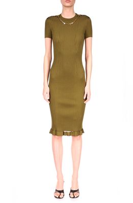 Givenchy Chain Detail Rib Knit Body-Con Dress in Bottle Green