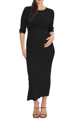 Angel Maternity Knit Midi Maternity/Nursing Dress in Black