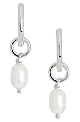 Sterling Forever Freshwater Pearl Drop Huggie Hoop Earrings in Silver