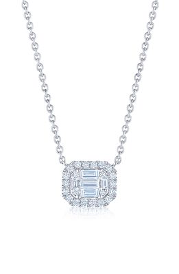 Kwiat Sunburst Halo Diamond Baguette Pendant Necklace in White Gold/Diamond