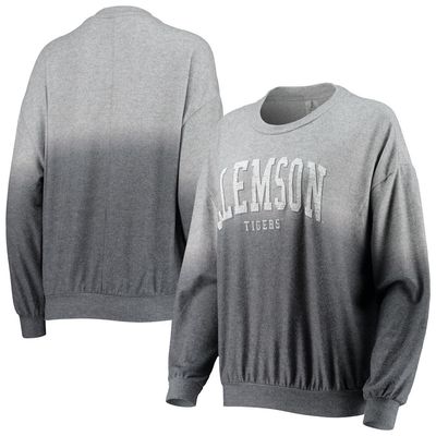 Women's Gameday Couture Charcoal/Gray Clemson Tigers Slow Fade Hacci Ombre Pullover Sweatshirt