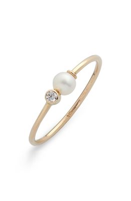 Poppy Finch Cultured Pearl & Diamond Ring in Yellow Gold