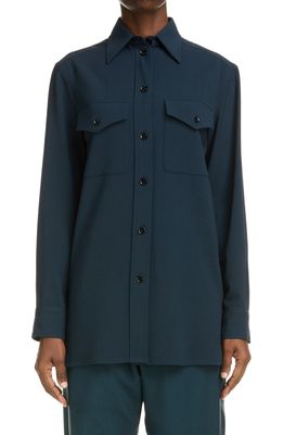 Lemaire Wool Blend Button-Up Shirt in Midnight Green 695
