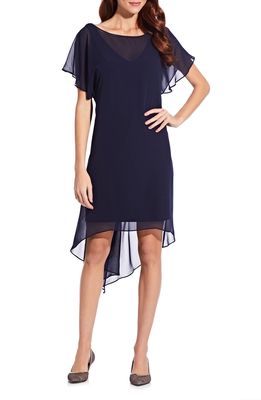 Adrianna Papell Chiffon Overlay High-Low Cocktail Dress in Navy