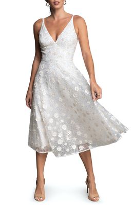 Dress the Population Elisa Floral Applique Sequin Fit & Flare Dress in Ivory