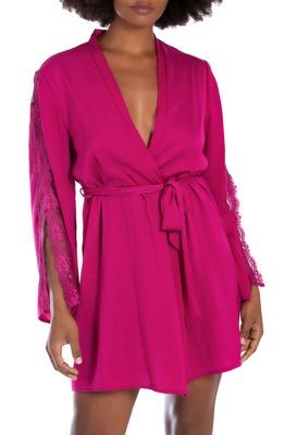 In Bloom by Jonquil Long Sleeve Lace Trim Robe in Rose Wine
