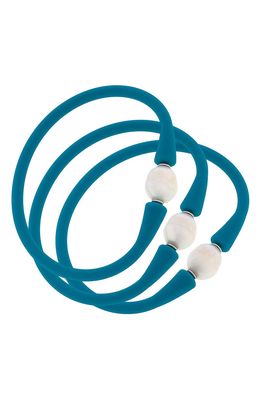 Canvas Jewelry Set of 3 Bali Freshwater Pearl Silicone Bracelets in Teal