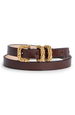 By Far Kat Semi Patent Leather Belt in Brown