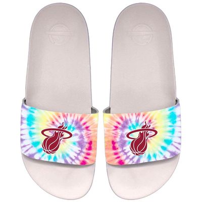 ISLIDE Miami Heat Tie-Dye Motto Slide Sandals in White