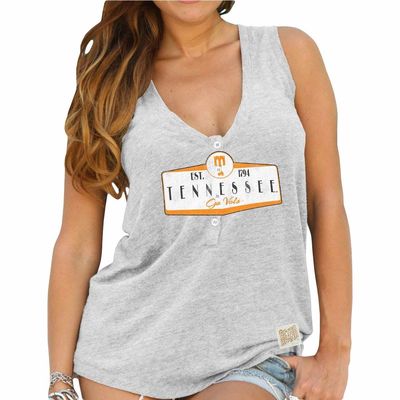 CAMPUS COUTURE Womens Tennessee Volunteers Original Retro Brand Cream Relaxed Henley Tank Top in Ash