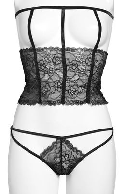 Hauty Lace Open Cup Bustier and Panties Set in Black