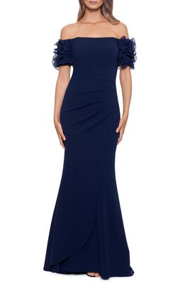 Xscape Strapless Sheath Gown in Navy