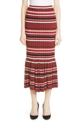 Adam Lippes Stripe Rib Cotton Blend Skirt in Poppy Multi Stripe Popms