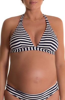 Pez D'Or Isabella Striped Maternity Bikini Top in Navy/White