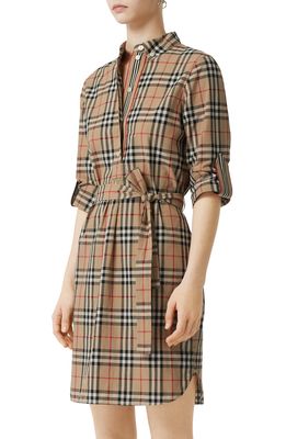 Burberry Giovanna Vintage Check Long Sleeve Stretch Cotton Shirtdress in Archive Beige Ip Chk