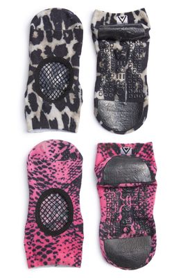 Arebesk Phish Net Assorted 2-Pack Closed Toe Ankle Socks in Pink Snake /Brown Leopard