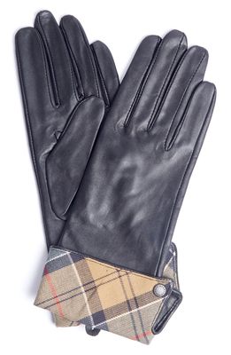 Barbour Lady Jane Tartan Cuff Leather Gloves in Black/Dress Tartan