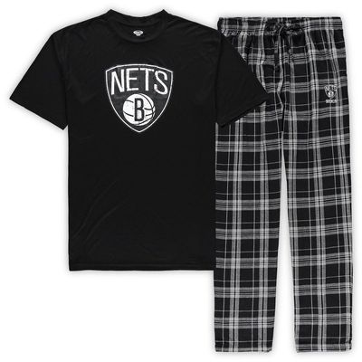 Men's Concepts Sport Black Brooklyn Nets Big & Tall Ethos T-Shirt and Pants Sleep Set