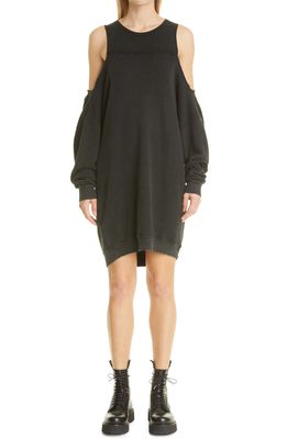 R13 Hybrid Cold Shoulder Sweatshirt Minidress in Acid Black