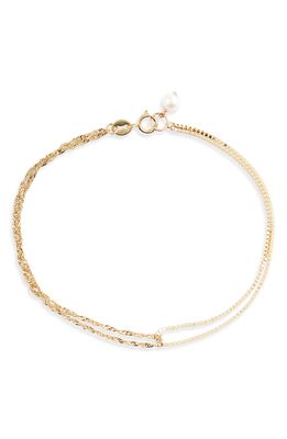 Poppy Finch Shimmer Cultured Pearl Double Chain Bracelet in Yellow Gold