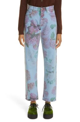 Molly Goddard Floral Print Straight Leg Jeans in Faded Roses