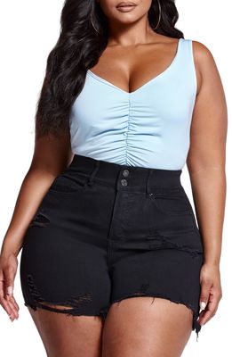 Fashion to Figure Natasha Ruched Front Bodysuit in Light Blue