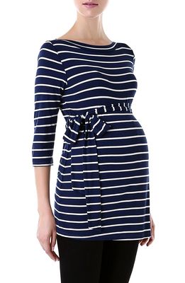 Kimi and Kai 'Whitney' Stripe Belted Maternity Top in Navy/Ivory
