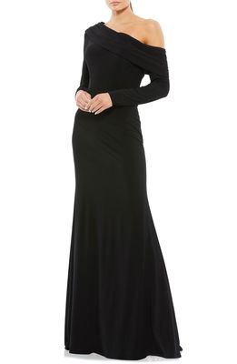 Mac Duggal One-Shoulder Jersey Trumpet Gown in Black