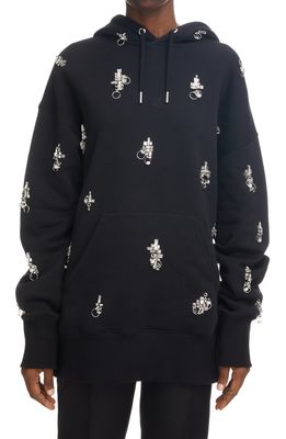 Givenchy Oversize Crystal Embellished Cotton Hoodie in Black/Silver Grey