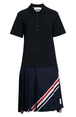 Thom Browne Stripe Pique Polo Dress in Navy