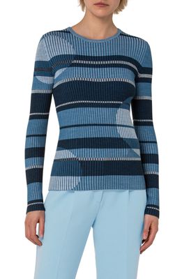 Akris punto Stripe Shadow Rib Wool Sweater in Denim-Navy-Cream