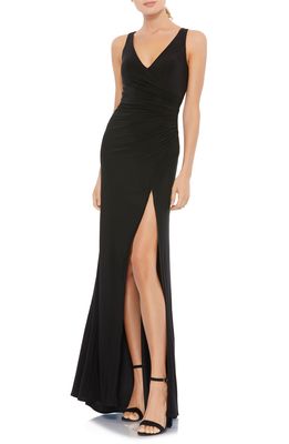Mac Duggal Ruched Jersey Gown in Black