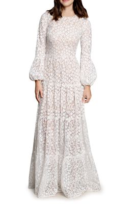 Dress the Population Lyra Semisheer Long Sleeve Gown in White