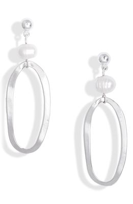 Karine Sultan Freshwater Pearl Oval Drop Earrings in Silver