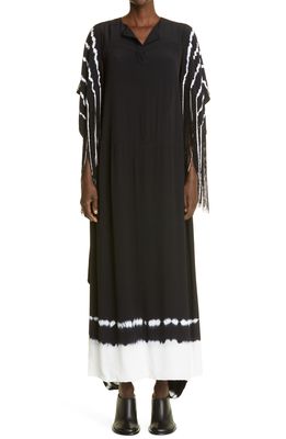 Proenza Schouler Tie Dye Fringe Cape Sleeve Dress in 002 Black Multi