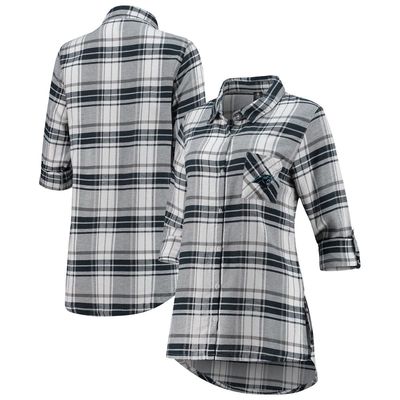 Women's Concepts Sport Charcoal/Gray Carolina Panthers Accolade Flannel Long Sleeve Button-Up Nightshirt