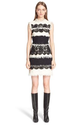 Lanvin Tweed & Lace Sleeveless Dress in Ivory/Black