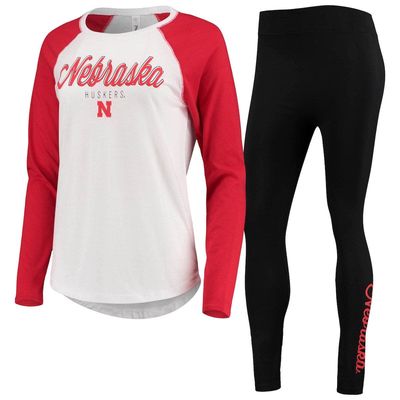 Women's ZooZatz White/Black Nebraska Huskers Raglan Long Sleeve T-Shirt & Leggings Sleep Set